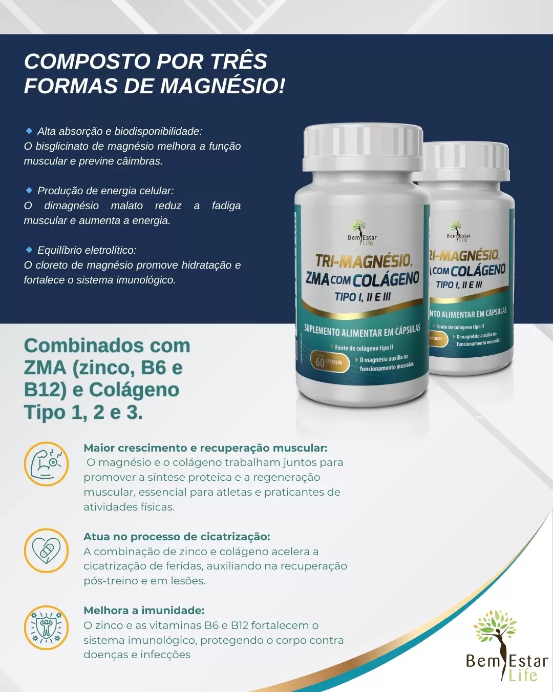 TRI MAGNESIO + ZMA COM COLAGENO 1,2,3