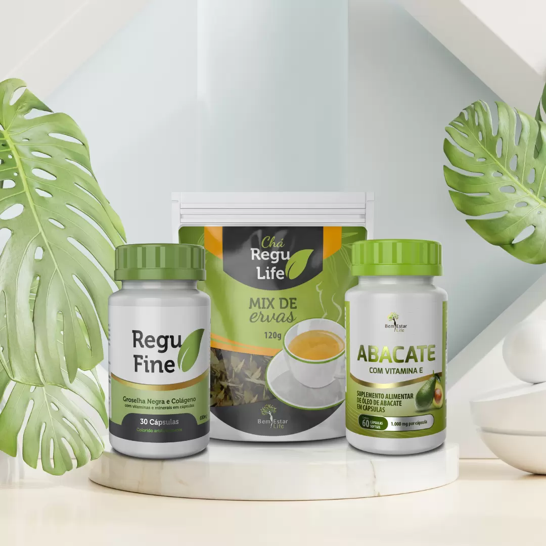 KIT INIBIDOR DE APETITE -1 REGU FINE + 1 CHÁ REGU LIFE + ABACATE