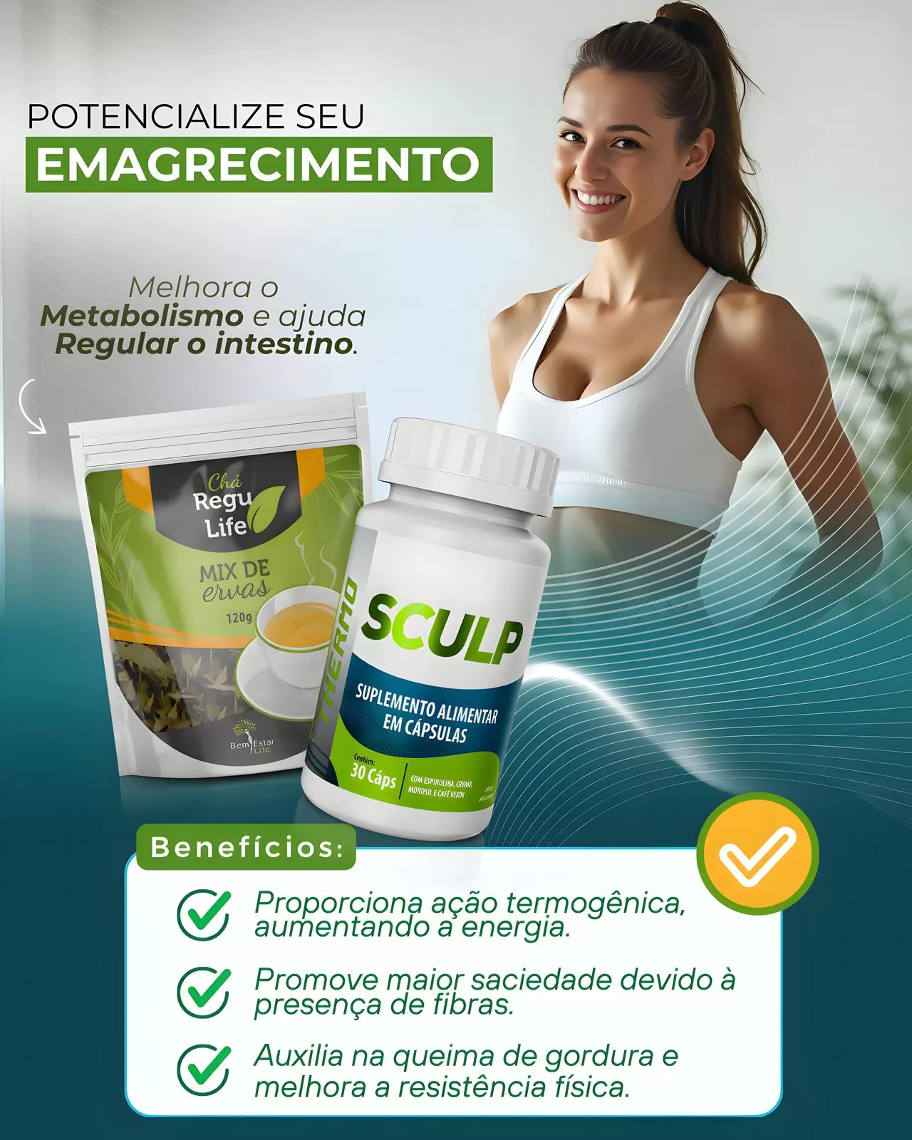 KIT EMAGRECEDOR SCULP THERMO+CHÁ REGU LIFE 120G 