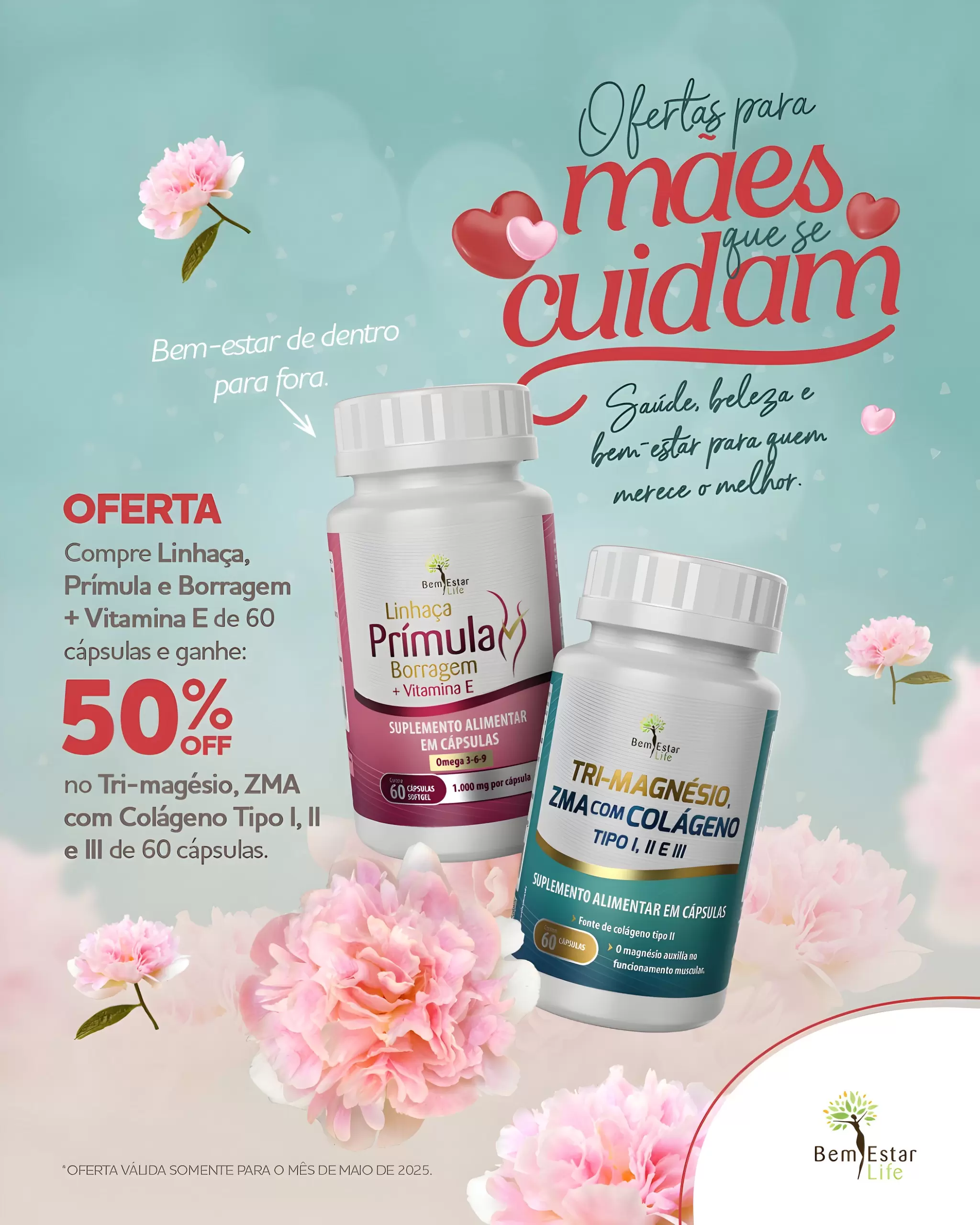 OFERTA- Na Compra da Linhaça, Prímula e Borragem com Vitamina E de 60 cápsulas e ganhe 50% de desconto no Tri-Magnésio, ZMA com Colágeno Tipo I,II e III de 60 cápsulas 