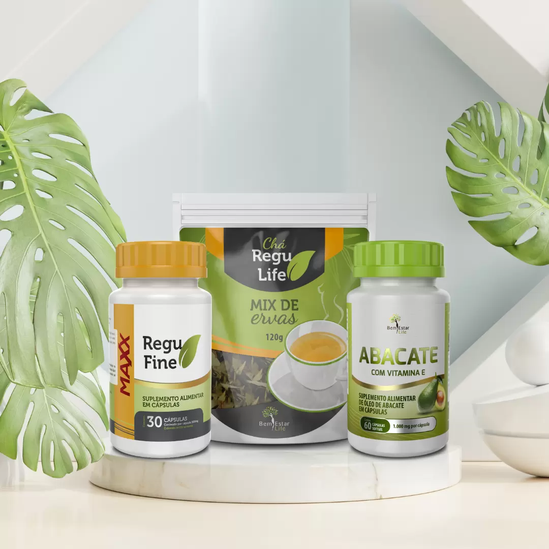 KIT INIBIDOR DE APETITE -1 REGU FINE MAXX + 1 CHÁ REGU LIFE + ABACATE 