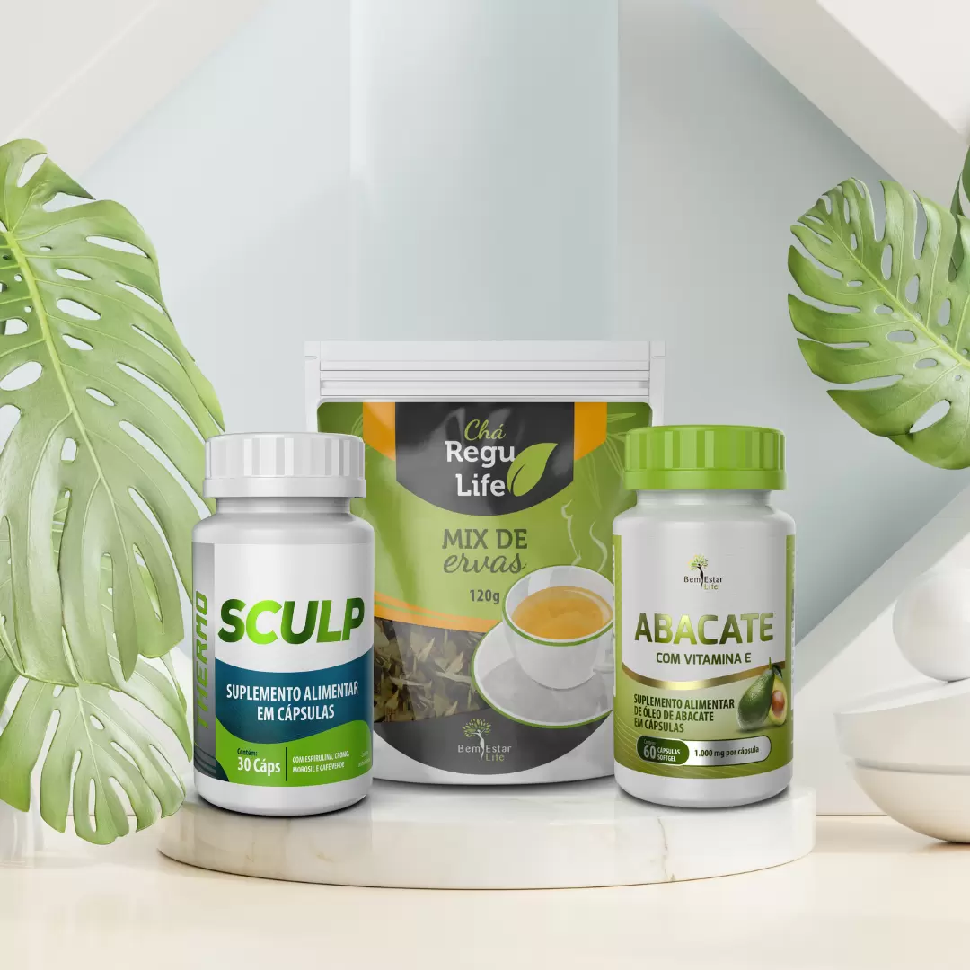 KIT INIBIDOR DE APETITE -1 SCULP THERMO + 1 CHÁ REGU LIFE + ABACATE  